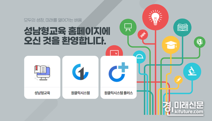 성남형교육 통합솔루션 '원클릭시스템 플러스' 홈페이지 모습.<사진=성남시>