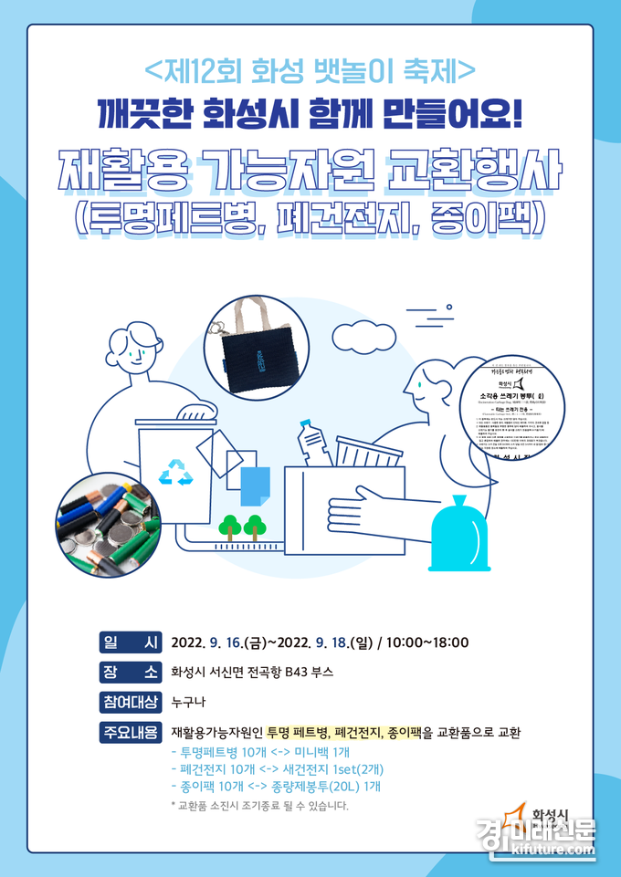 '제12회 화성 뱃놀이 축제' 재활용 가능자원 교환행사 홍보물. <사진=화성시> 