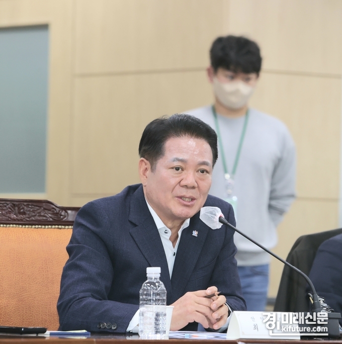 최대호 안양시장은 9일 정부서울청사에서 열린 1기 신도시 간담회에서 발언을 하고 있다. <사진=안양시>