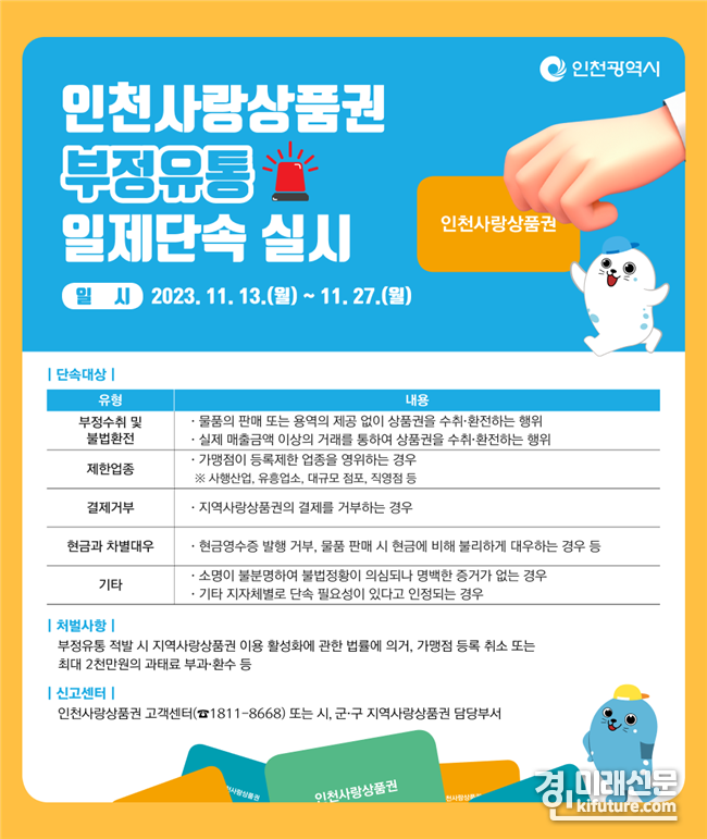인천사랑상품권 부정유통 일제단속 안내문. <사진=인천시>