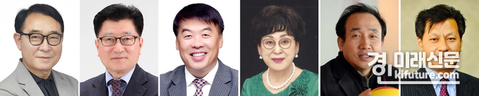 ‘제40회 수원시 문화상’ 수상자(왼쪽부터 박만규 아주대 교수, 송창준 성정문화재단 상임이사, 안교관 수원공업고등학교 교장, 김외순 가보정 대표, 신현삼 수원시 배구협회 회장, 김종구 경기일보 주필). <사진=수원시>