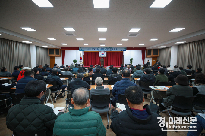 주광덕 남양주시장이 지난 4일 새해농업인실용교육에서 인사말을 하고 있다. <사진=남양주시>