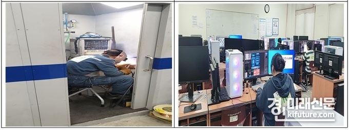 지난해 기능경기대회 참가자가 용접(왼쪽)과 애니메이션 직종에서 자웅을 겨루고 있다. <사진=인천시>