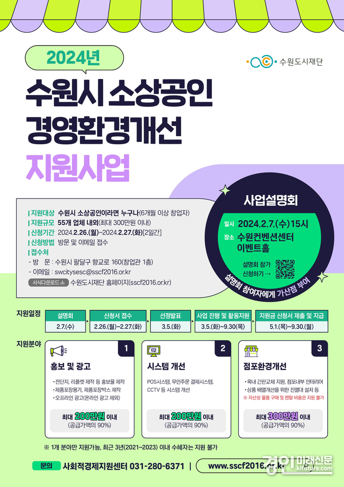 수원시, ‘소상공인 경영환경개선 지원사업’ 참여자 모집 안내문. <사진=수원시>