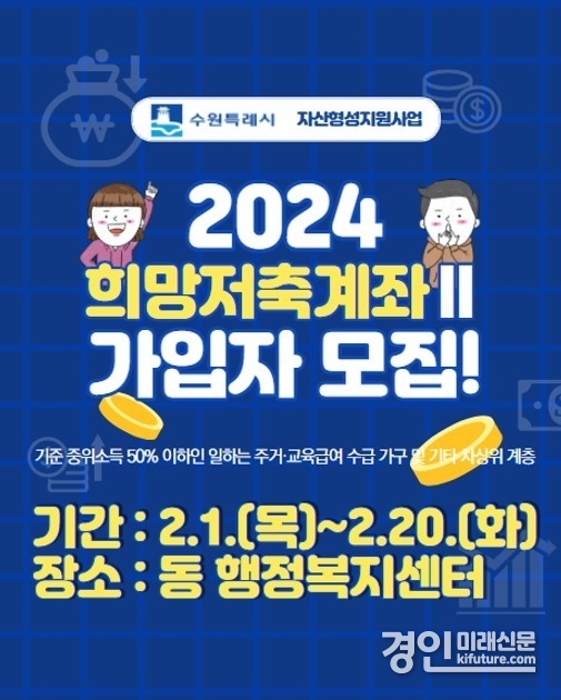 수원시, 희망저축계좌2 신규 가입자 모집 안내문. <사진=수원시>