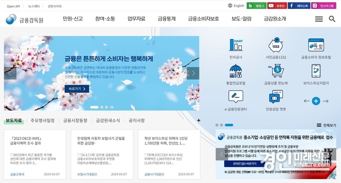 금융감독원 누리집. <사진=금융감독원>