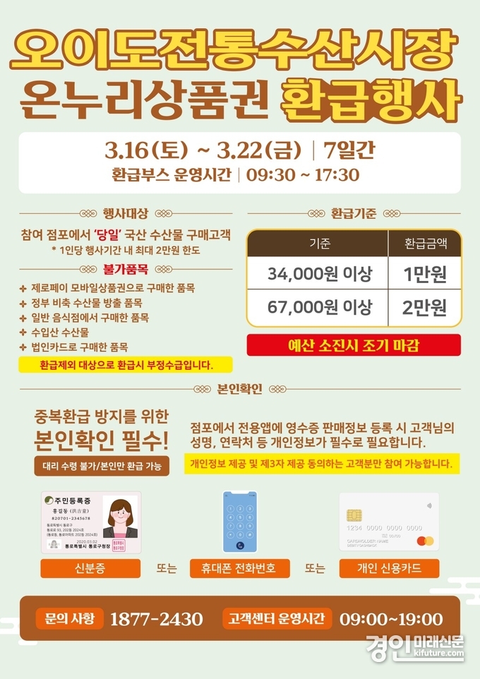 오이도전통수산시장, 온누리상품권 환급행사 안내문. <사진=시흥시>