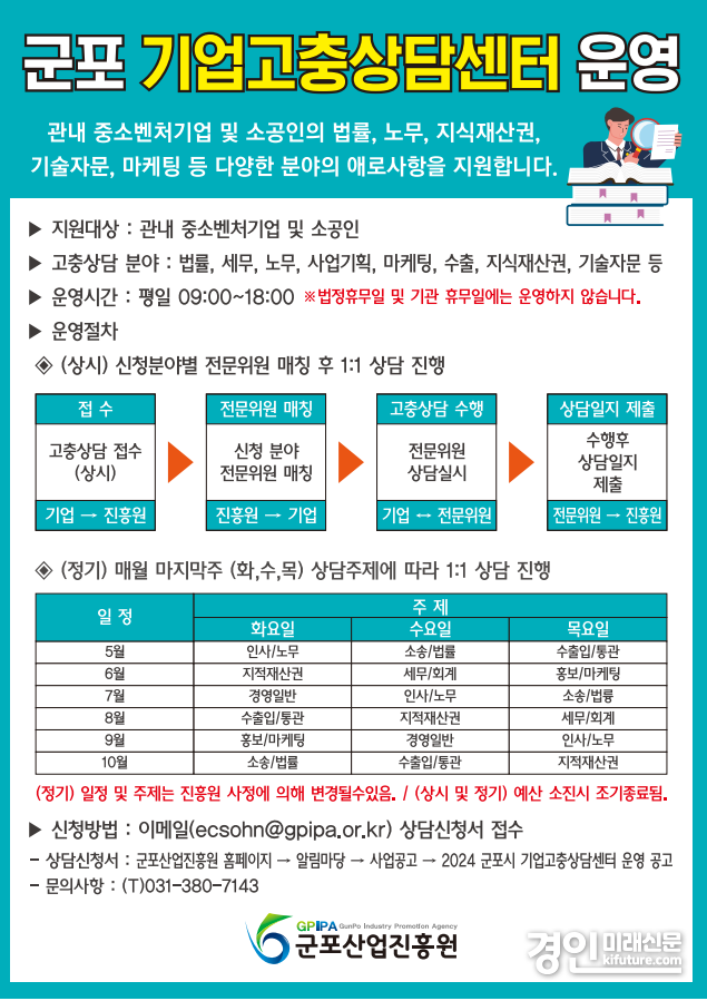 군포기업고충상담센터 운영 안내문. <사진=군포시>