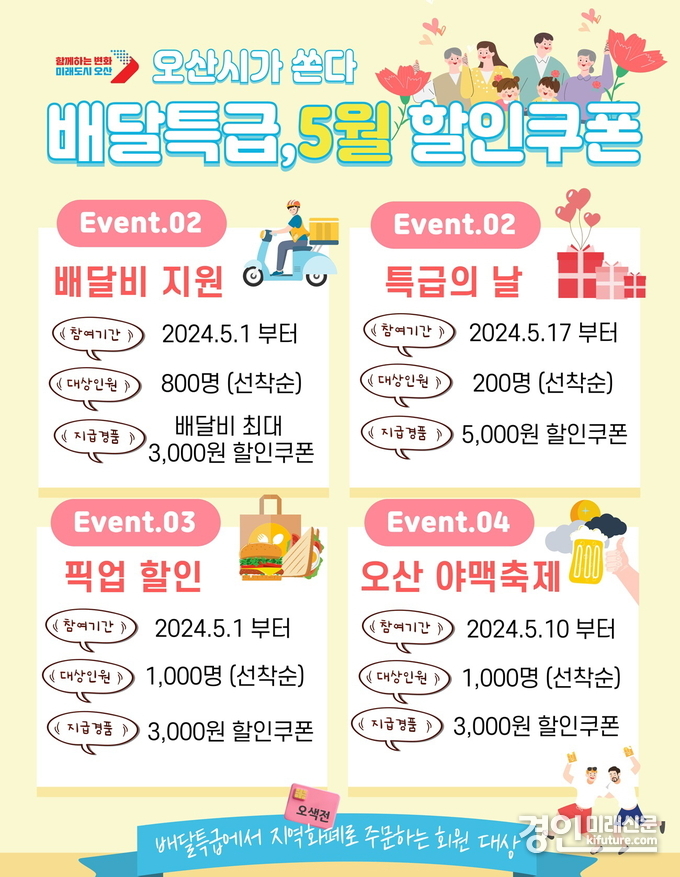오산시 공공배달앱 배달특급 5월 할인쿠폰 홍보물. <사진=오산시>