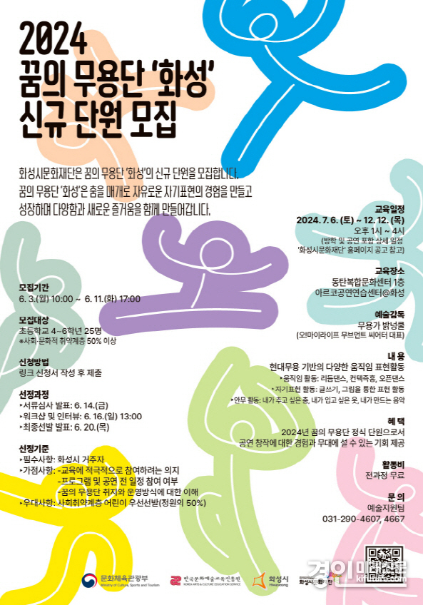 화성시문화재단, 꿈의 무용단 '화성' 신규 단원 모집 안내문. <사진=화성시문화재단>