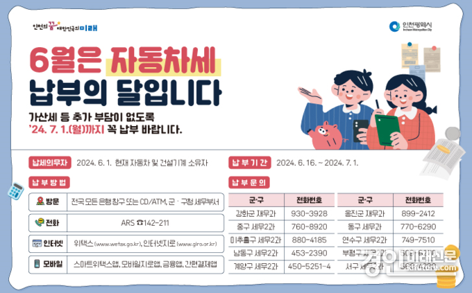 인천시 6월 정기분 자동차세 납부 안내문. <사진=인천시>