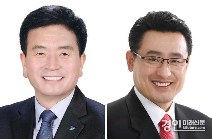 이지석 제9대 후반기 광명시의회 의장(왼쪽), 김종오 후반기 광명시의회 부의장. <사진=광명시의회>