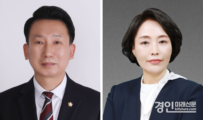 평택시의회 제9대 후반기 강정구 의장(왼쪽), 김명숙 부의장. <사진=평택시의회>
