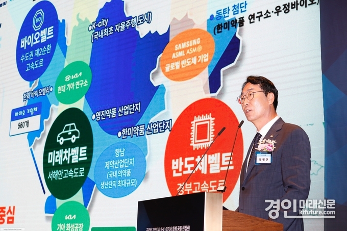 정명근 화성시장이 투자유치 설명을 하고 있다. <사진=화성시>