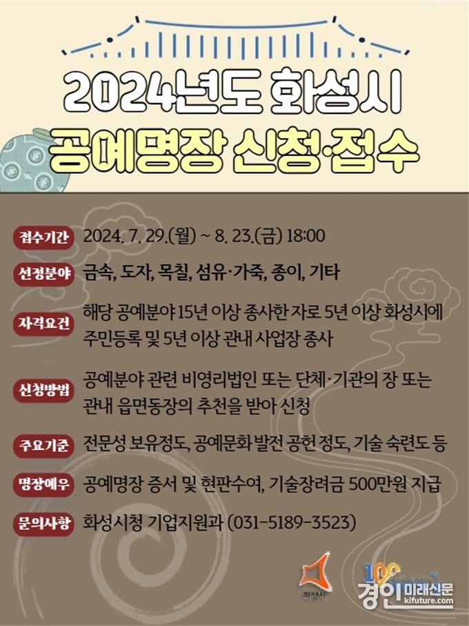 2024년 화성시 공예명장 모집 안내문. <사진=화성시>