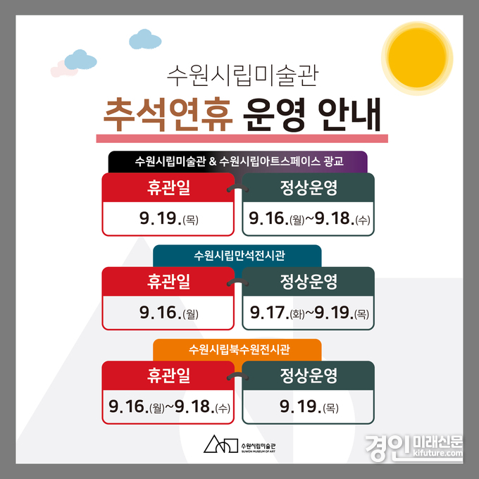 수원시립미술관 추석운영 안내문. <사진=수원시립미술관>