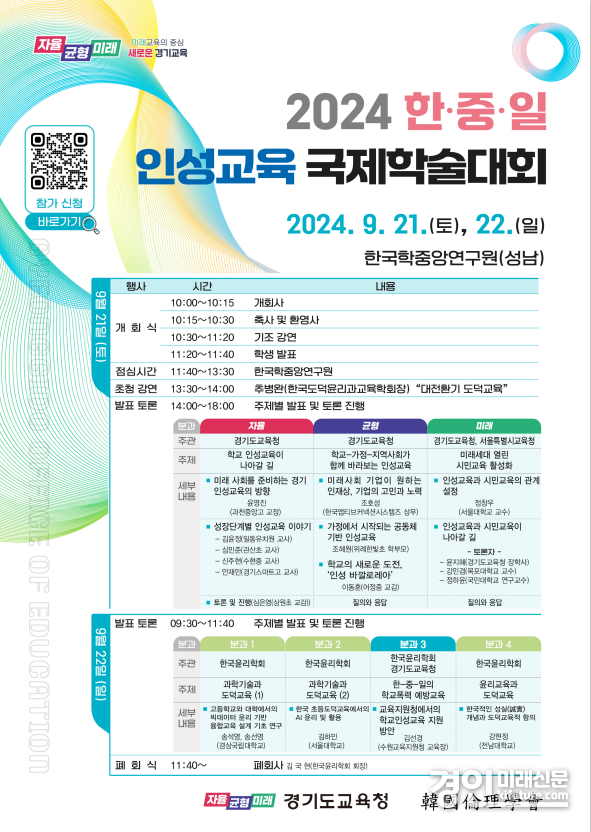 경기도교육청, 2024_한·중·일 인성교육 국제학술대회 홍보물. <사진=경기도교육청>
