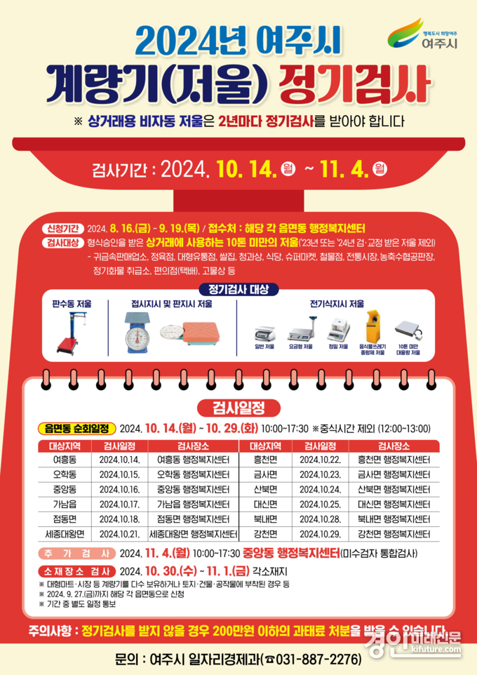 여주시, 2024년 계량기(저율류) 정기검사 실시 안내문. <사진=여주시>