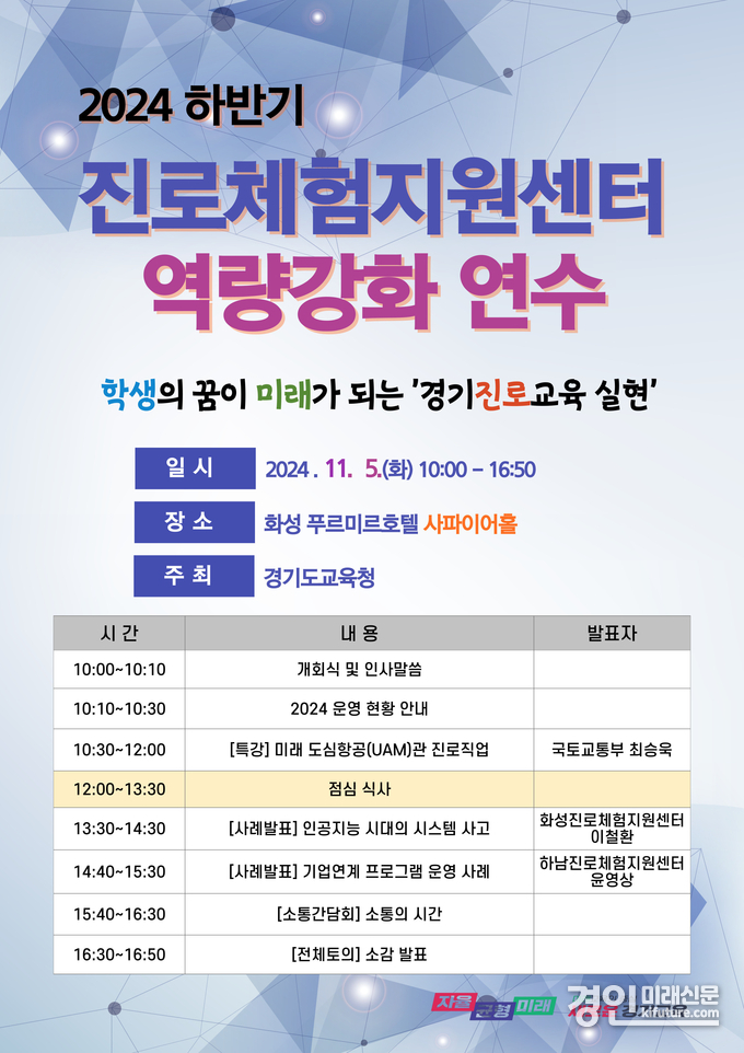 경기도교육청, 2024 하반기 진로체험지원센터 역량 강화 연수 안내문. <사진=경기도교육청>