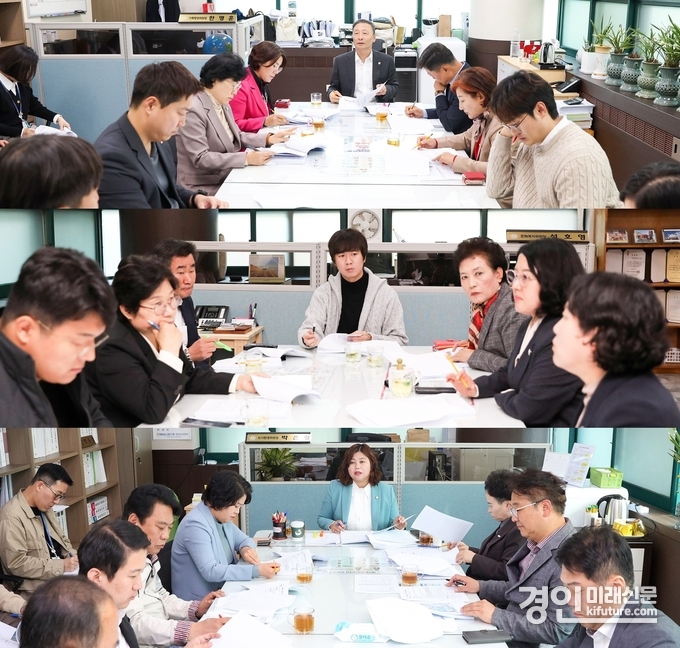 안산시의회 상임위원회(위부터 기획행정위원회와 문화복지위원회, 도시환경위원회)가 각 상임위원장실에서 안산시 집행부와 간담회를 개최하고 있다. 했다. <사진=안산시의회>