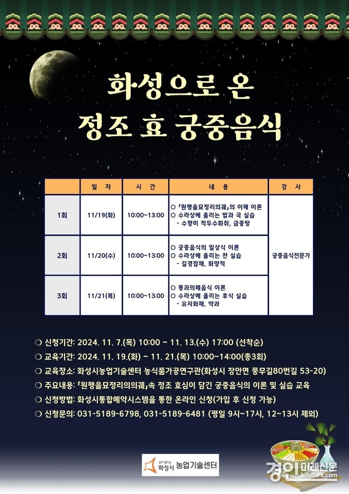 화성으로 온 화성 궁중 효 궁중음식 안내문. <사진=화성시>