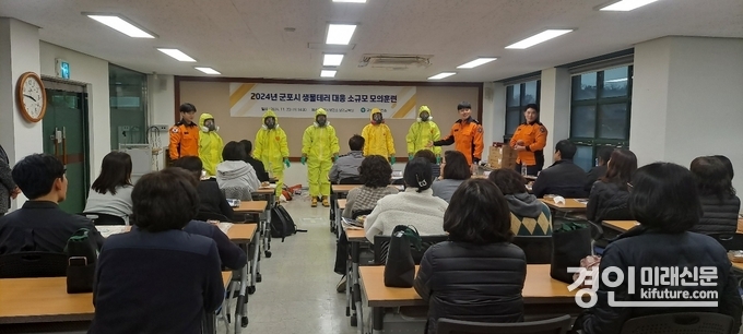 군포시가 보건소, 경찰서, 소방서 등 관계기관 합동으로 생물테러 초동대응 역량 강화 훈련을 실시하고 있다. <사진=군포시>