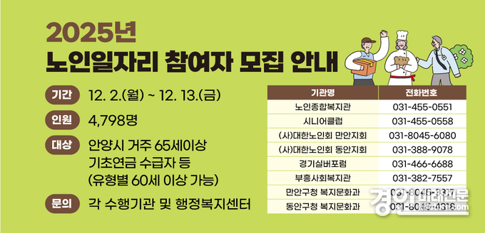 안양시 노인 일자리 참여자 모집 홍보물. <사진=안양시>