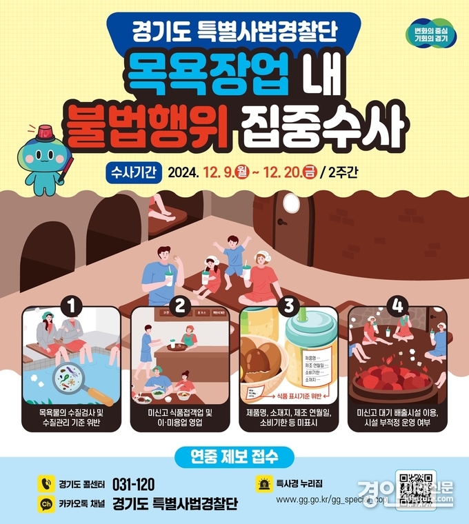 목욕장업 불법행위 집중수사 안내문. <사진=경기도>