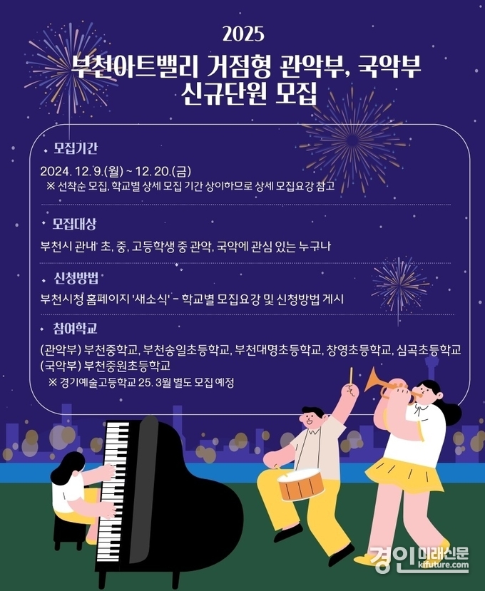 2025년도 부천아트밸리 거점형 관악부·국악부 단원 모집 안내문.<사진=부천시>