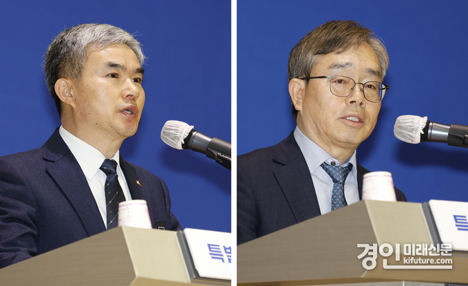 화성특례시 정구원 제1부시장과 조승문 제2부시장(왼쪽부터)이 취임사를 하고 있다. <사진=화성시> 