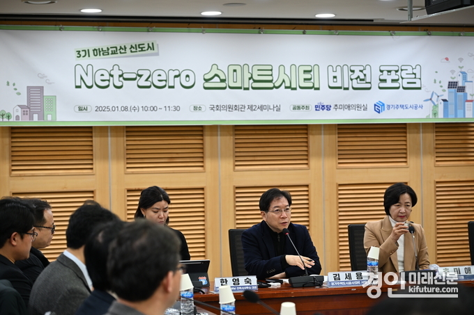 경기주택도시공사(GH)와 더불어민주당 추미애 의원실이 ‘하남교산 넷-제로 스마트시티 비전포럼’을 개최하고 있다. <사진=GH>