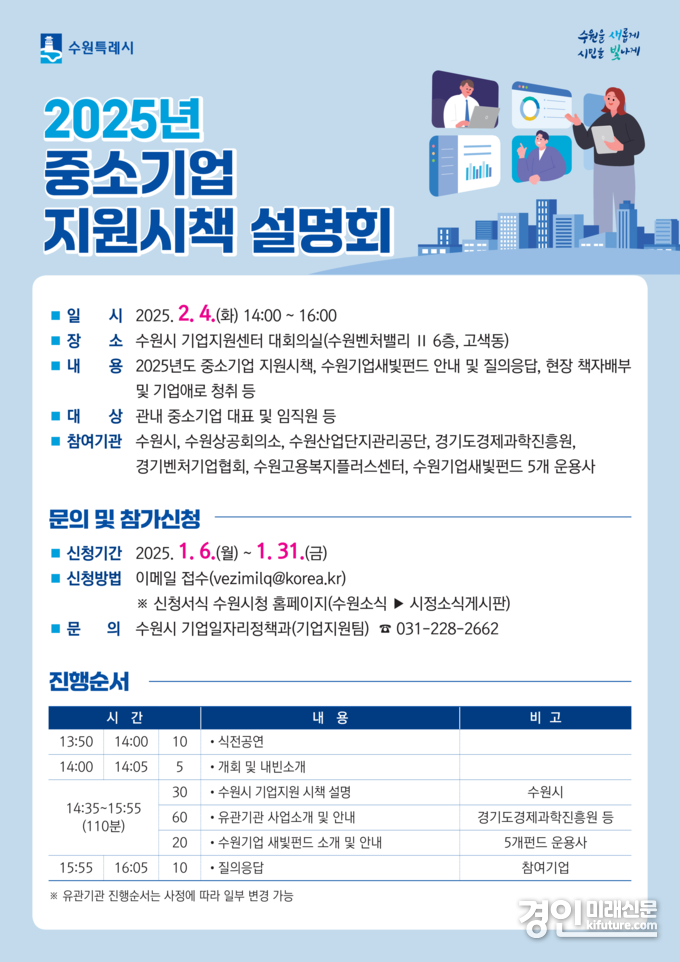 수원시, 2025 중소기업 지원시책 설명회 안내문. <사진=수원시>