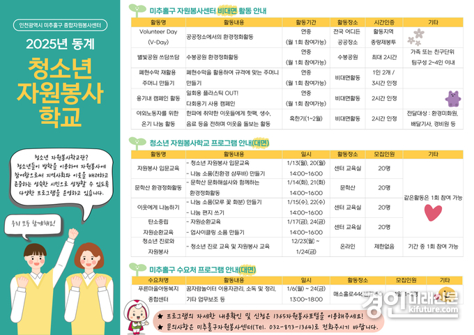 인천 미추홀구종합자원봉사센터 ‘2025년 동계 청소년 자원봉사 학교’ 운영 안내문. <사진=미추홀구>