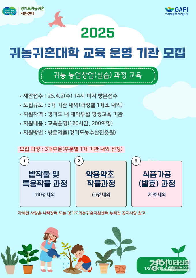 귀농귀촌대학 교육 운영 기관 모집 안내문. <사진=경기도>