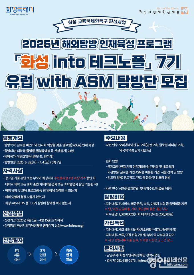 화성 into 테크노폴 7기 유럽 탐방 참여자 모집 안내문. <사진=화성시인재육성재단>