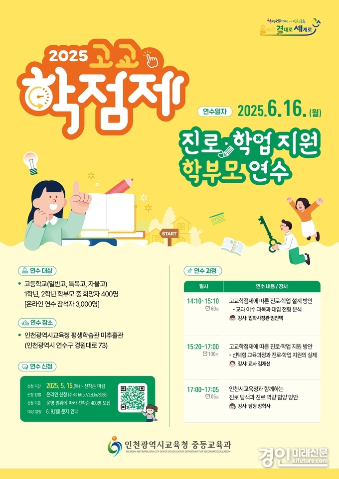 인천광역시교육청, ‘고교학점제 진로·학업 지원’ 학부모 연수 신청 안내문. <사진=인천교육청>