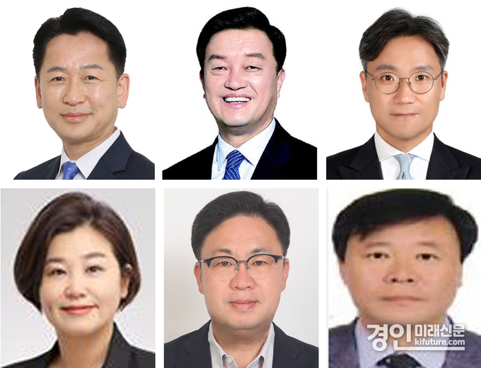 왼쪽 상단부터 시계방향으로 고영인 경제부지사·윤준호 정무수석·안정곤 정책수석·박용진 협치수석·강권찬 기회경기수석·조혜진 비서실장. <사진=경기도>