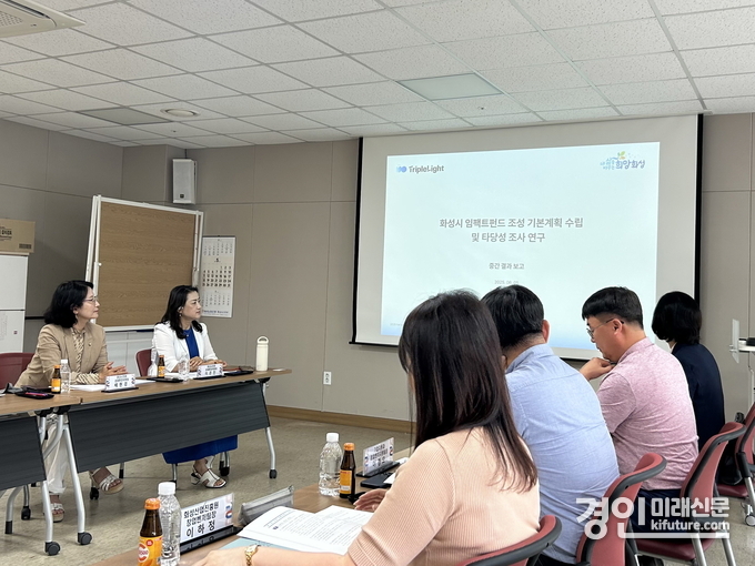 화성시가 지난 5일 모두누림센터에서 화성특례시 임팩트 펀드 조성을 위한 연구용역 중간보고회를 개최하고 있다. <사진=화성시>