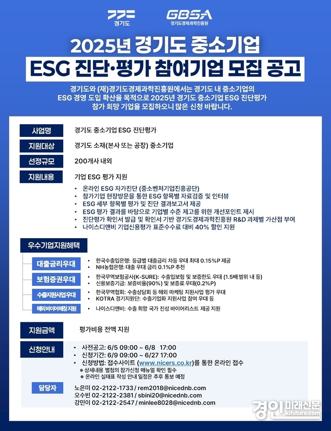경기도 중소기업 ESG 진단·평가 지원사업 모집 기업 공고문. <사진=경기도>