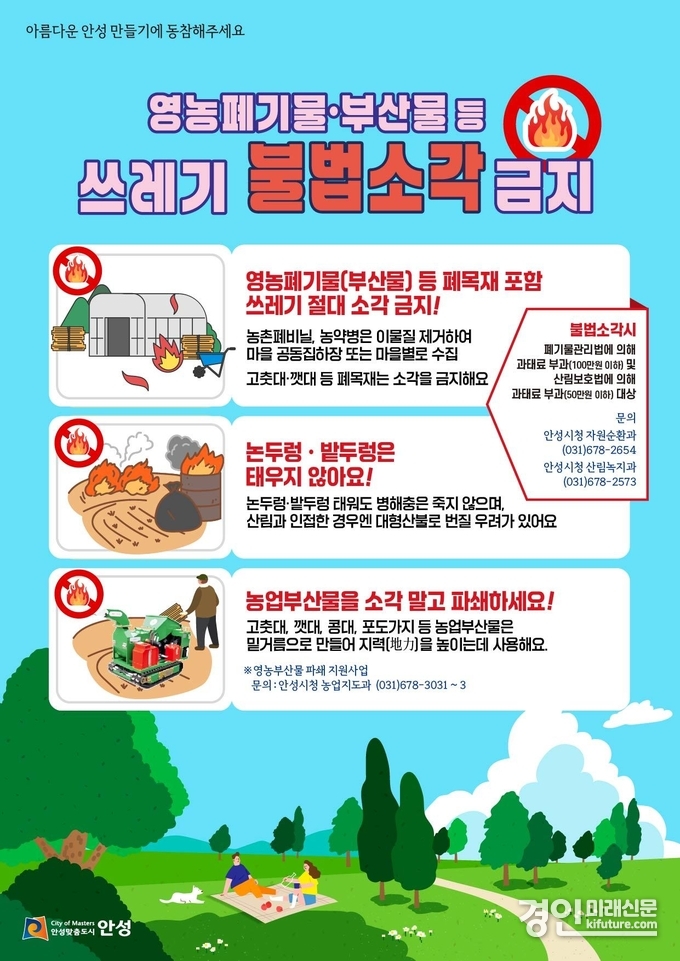 불법소각 주야간 집중 단속 안내문. <사진=안성시>