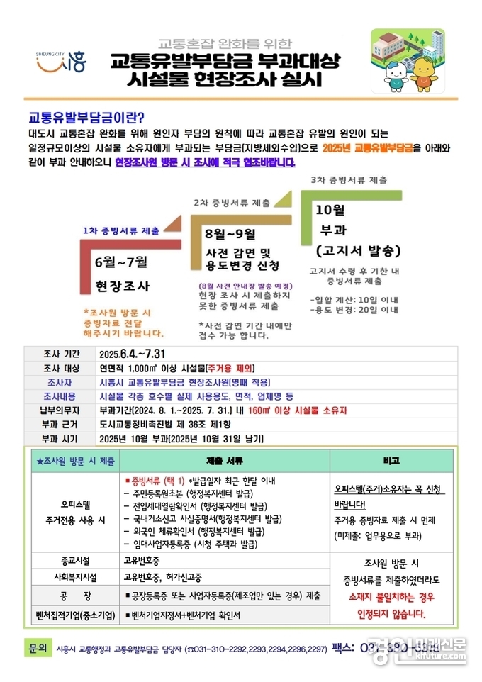 시흥시, 교통유발부담금 부과대상 현장조사 안내문. <사진=시흥시>