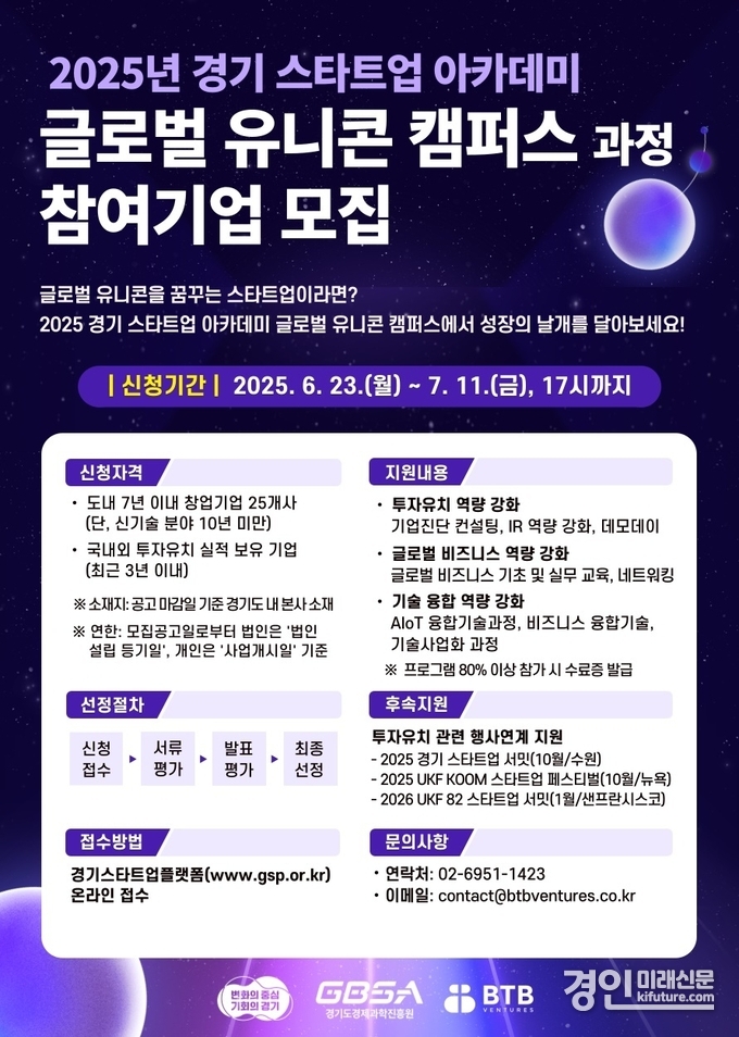 글로벌 유니콘 캠퍼스 과정참여기업 모집 안내문. <사진=경기도>
