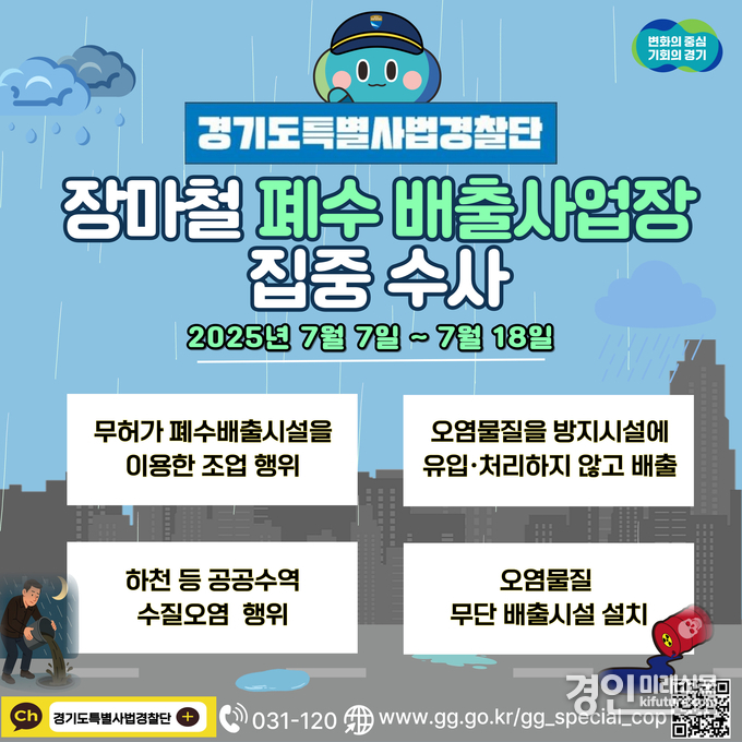 경기도특별사법경찰단 장마철 폐수 배출사업장 집중 수사 안내문. <사진=경기도>