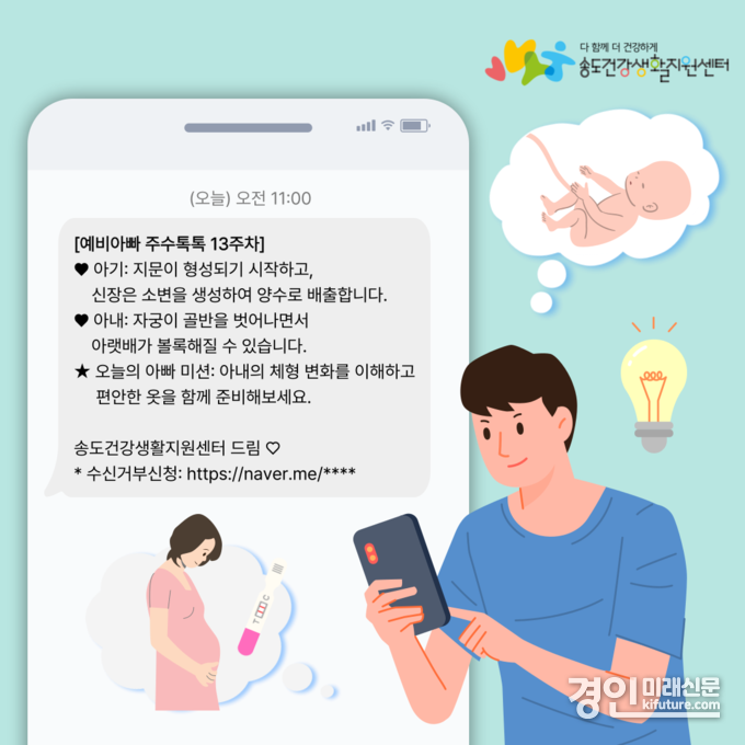인천 연수구, 예비 아빠 대상 ‘주수톡톡’ 문자서비스 안내문. <사진=연수구>