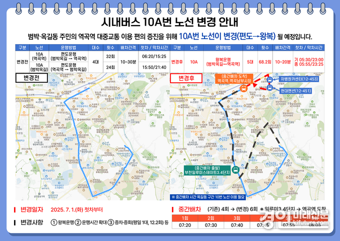 부천시 시내버스 10A번 노선 변경 안내문. <사진=부천시>