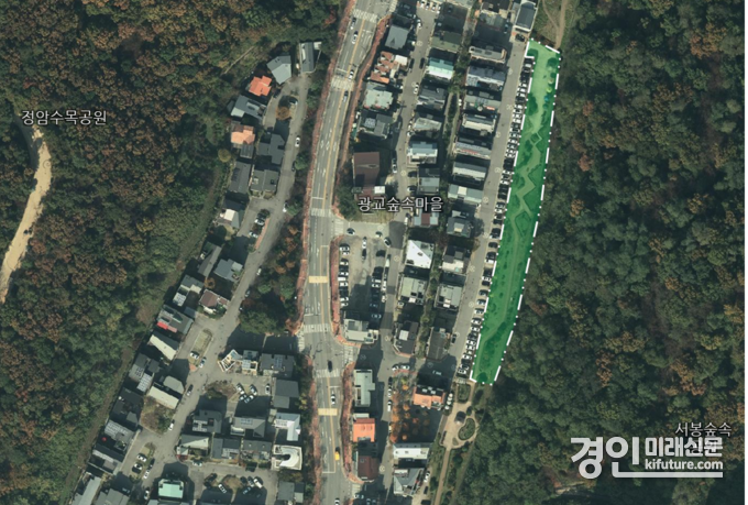 새단장 중인 용인시 수지구 광교숲속마을 쉼터(초록 부분) 위치도. <사진=용인시>