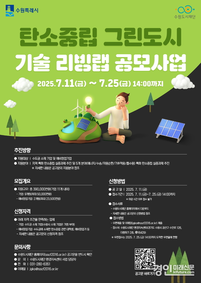 ‘2025년 탄소중립 그린도시 기술 리빙랩’ 참여기업 모집 안내문. <사진=수원시>