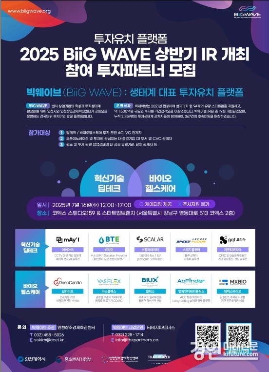 ‘2025년 빅웨이브(BiiG WAVE) 투자유치 설명회(IR)’ 안내문. <사진=인천시>
