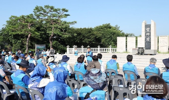 김동연 경기도지사가 광복 80주년을 맞아 28일 파주 임진각에서 열린 경기둘레길 ‘통일걷기’ 출정식에서 인사말을 하고 있다. <사진=경기도>