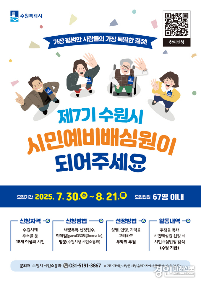 수원시, 제7기 시민예비배심원 공개모집 안내문. <사진=수원시>